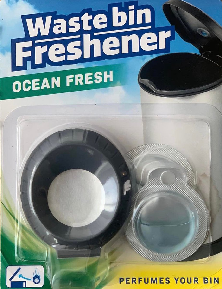 afvalbak verfrisser - prullenbak verfrisser - pedaalemmer verfrisser - Auto luchtverfrisser - luchtverfrisser - geeft uw afvalbak een frisse geur - geur ocean fresh -