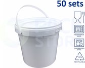 50 x witte emmer rond met deksel - 2,5 liter met garantiesluiting - geschikt voor diepvries, magnetron en vaatwasser - 100% recyclebaar