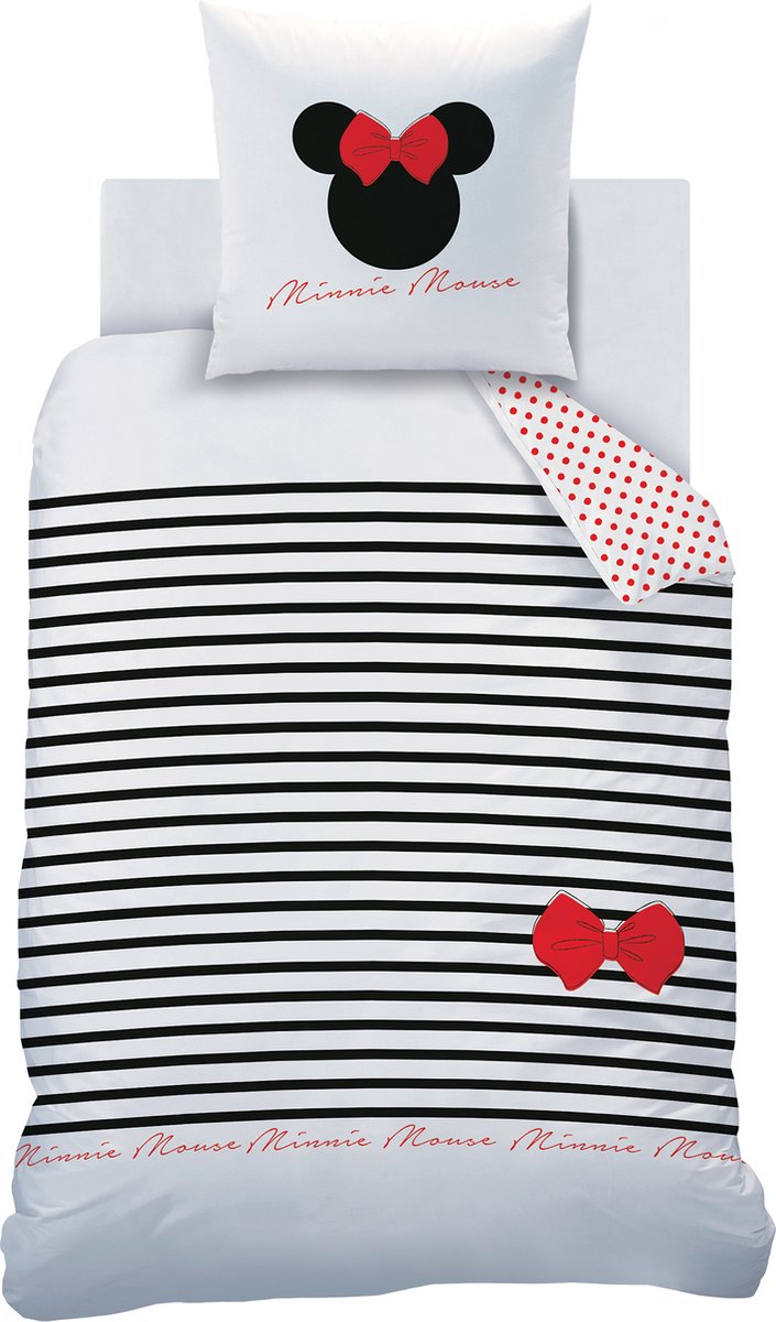 Disney Minnie Mouse Dekbedovertrek Stripes - Eenpersoons - 140 x 200 cm - Katoen