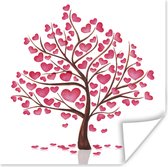 Poster Een illustratie van een boom met hartjes - 75x75 cm