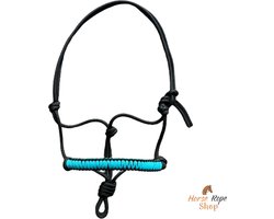 Touwhalster ‘Zigzag’ zwart-turquoise maat Pony | blauw, donker, halster, grondwerk, paard, fel blauw.