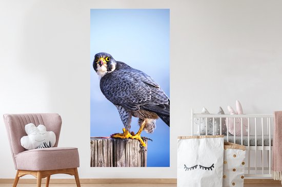 Stickers muraux - Sticker Foil - Gros plan d'un oiseau de proie sur un poteau en bois épais - 80x160 cm - Film Adhésif - Stickers muraux Chambre d'Enfant - Papier Peint Autocollant