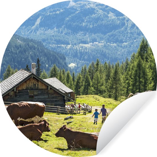 WallCircle - Muurstickers - Behangcirkel - Boerderij in de bergen van Oostenrijk - ⌀ 30 cm - Muurcirkel - Zelfklevend - Ronde Behangsticker