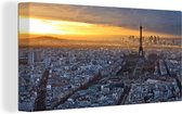 Canvas Schilderij Parijs - Skyline - Zon - 80x40 cm - Wanddecoratie