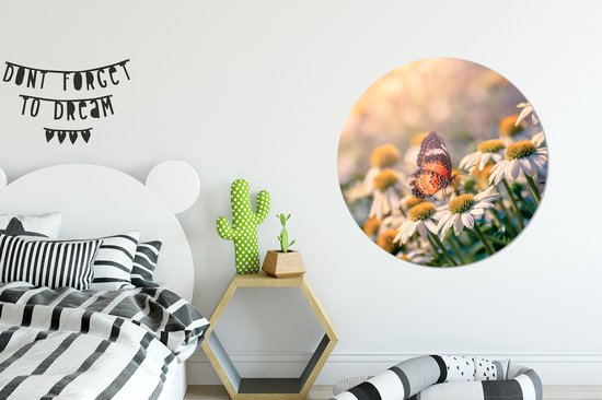 Cercle mural - Cercle mural Indoor - ⌀ 90 cm - Plastique - Papillon sur fleur de camomille