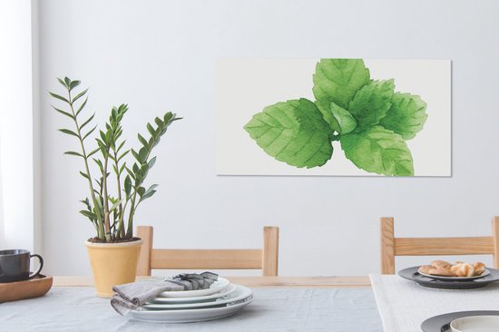 Canvas Schilderij Aquarel - Munt - Plant - 80x40 cm - Wanddecoratie