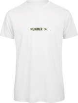 T-shirt Wit XXL - nummer 14 - olijfgroen - soBAD. | T-shirt unisex | T-shirt man | T-shirt dames | Voetbalheld | Voetbal | Legende