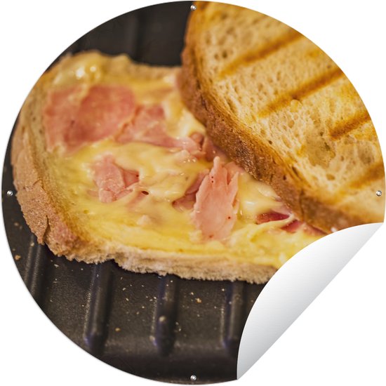 Tuincirkel Tosti met ham en kaas op tosti-ijzer - 120x120 cm - Ronde Tuinposter - Buiten XXL / Groot formaat!