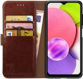 Rosso Element Book Case Wallet Hoesje Geschikt voor Samsung Galaxy A03s | Portemonnee | 3 Pasjes | Magneetsluiting | Stand Functie | Bruin