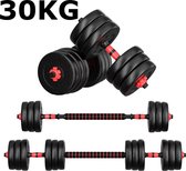 GEEMAX halterset dumbellset -korte halters & lange halters- veiligheidssluiting + extra lang verbindingsstuk 400mm | fitness voor mannen & vrouwen-zwart 30KG- Kerst - 2021 deals