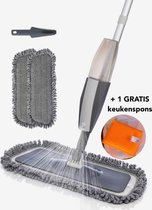 Microvezel Spray mop + GRATIS wasbare keukenspons - Inclusief 2 microvezel doeken  - microvezel vloerwisser met sprayfunctie - dweil met sprayfunctie