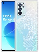 Oppo Reno6 Pro 5G Hoesje Leeuw Mandala Wit - Designed by Cazy