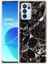 Oppo Reno6 Pro 5G Hoesje Zwart Goud Marmer - Designed by Cazy