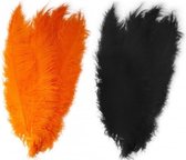 4x stuks grote veer/veren/struisvogelveren 2x oranje en 2x zwart van 50 cm - Decoratie sierveren