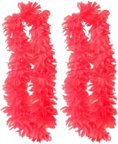 4x stuks neon roze hawaii bloemen krans/slinger - Verkleed accessoires