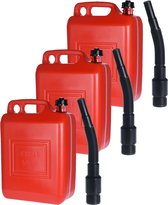 Set van 3x Jerrycans rood voor brandstof - 10 liter - 26 x 14 x 37 cm -  inclusief schenktuit - benzine / diesel