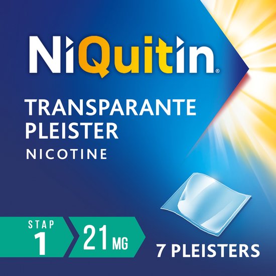 NiQuitin Transparante pleister nicotine, stap 1, 21 mg, 7 pleisters voor transdermaal gebruik voor 1 week.
