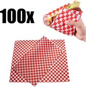 Hamburgerzakjes - 100 stuks - Vetvrij Papier - Boerenbont - Rood en wit - 17 x 18 cm