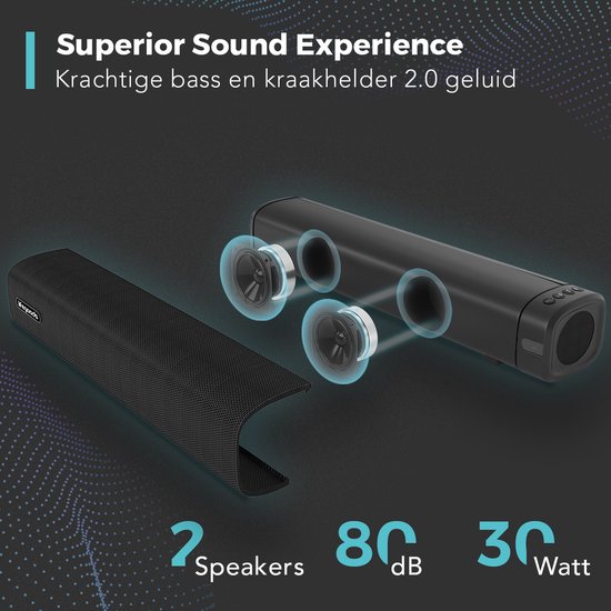 LifeGoods Soundbar Bluetooth 5.0 voor TV en PC 30 Watt Zwart bol