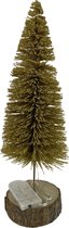 Tafel kerstboom met LED verlichting van Naturn Christmas | ø 8 x 25 cm | Decoratieve mini kerstboom met LED verlichting rondom en houten voet | Goud