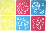 Teken sjablonen voor uw kind – Tekenen  - sinterklaas cadeau – Stencils – Planeet – Zon – Maan – Ruimteschip – Ufo – Ster – 6 stuks