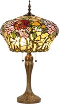 Tiffany Tafellamp Ø 40*72 cm E27/max 2*60W Geel, Groen, Roze Glas in lood Bloemen Tiffany Bureaulamp Tiffany Lampen