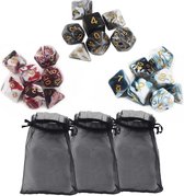 Lapi Toys - Dungeons and dragons dobbelstenen mega set - Dnd polydice - 3 sets (21 stuks) - Met gratis d&d dice bags