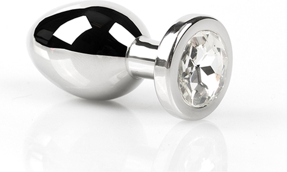 Goedkoopste Buttplug RVS met wit kristal - small