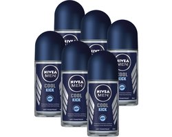 NIVEA MEN Cool Kick Anti-Transpirant Deo Roller - Deodorant - 72u Zweet- en Geurbescherming - Voordeelverpakking - 6 x 50 ml