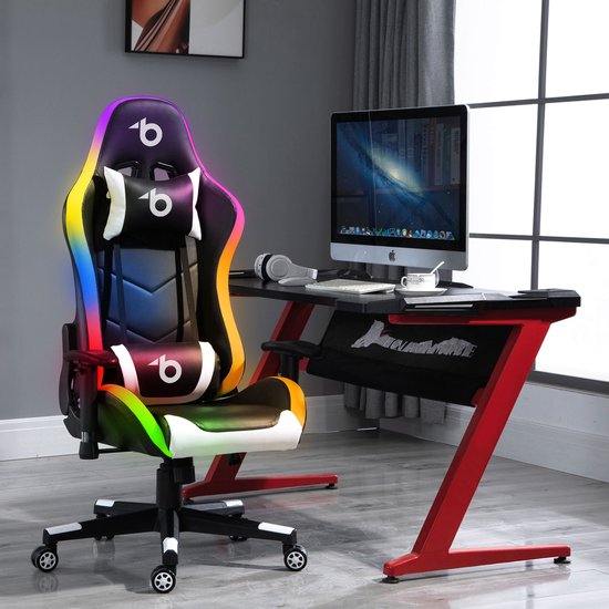 Ranqer Halo - Chaise gaming blanche avec LED RGB, chaise gamer ergonomique  blanche