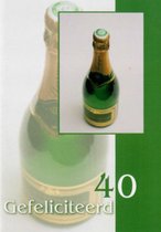 40 jaar! Van harte gefeliciteerd! Een luxe wenskaart met een mooie champagnefles. Een dubbele wenskaart inclusief envelop en in folie verpakt.