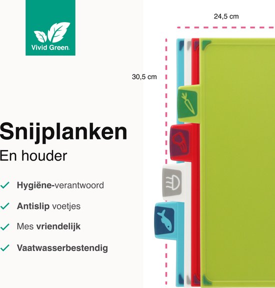 Snijplankenset met standaard - Snijplanken kunststof - Hygiënisch Snijplankenset met standaard - Snijplanken kunststof - Hygiënisch