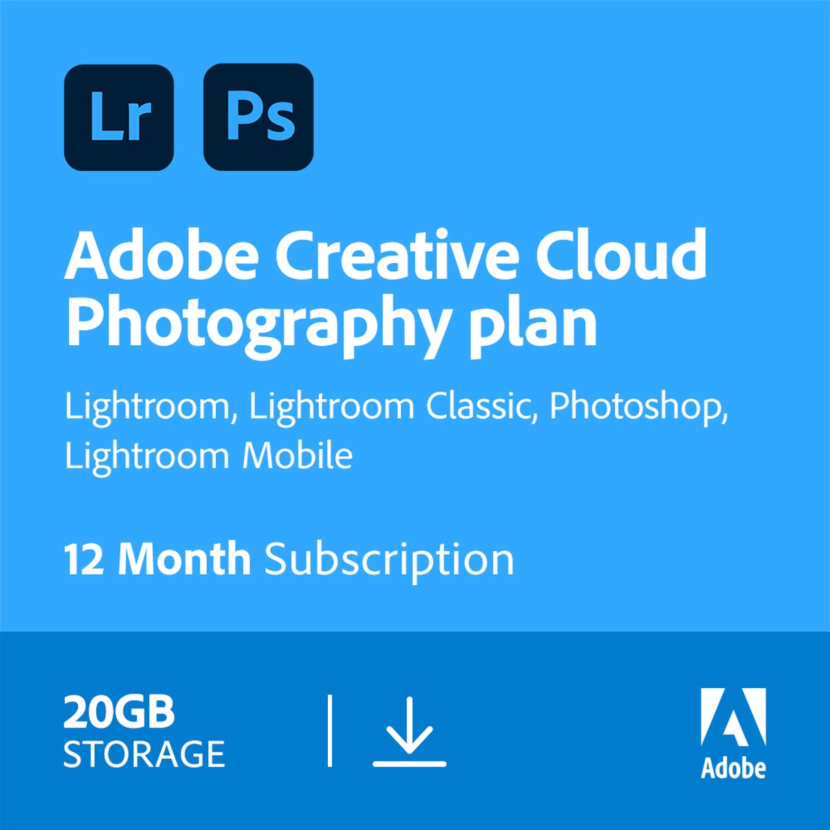 Adobe Creative Cloud Photography Plan - 20GB cloudopslag - 1 Jaar/1 Gebruiker Multilanguage - PC/Mac Download op Prijzenvolger.com