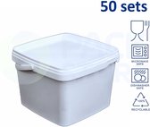 50 x vierkante witte emmer met deksel - 3,5 liter met garantiesluiting - geschikt voor diepvries en vaatwasser - geschikt voor food & non-food - geproduceerd in Nederland