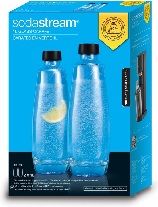 SodaStream - Pack de 2 carafes en verre 1L - Compatible uniquement