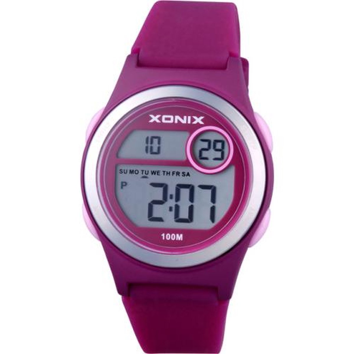Xonix BAQ-003 - Horloge - Kinderen - Digitaal - Siliconen - Waterdicht - Bordeauxrood - Roze