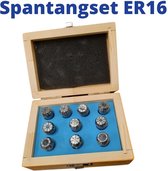 Spantangset ER16 met 10 stuks spantang - nauwkeurigheid 0.005 - 1,  2, 3, 4 , 5, 6, 7 , 8, 9 en 10 mm