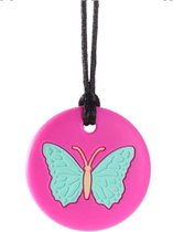 Chewzoo® - Bijtketting - Medaillon - Vlinder - Roze & Mint