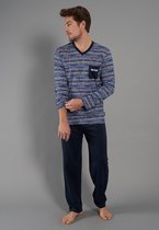 TOM TAILOR heren pyjama V-hals - middenblauw dessin - Maat: L