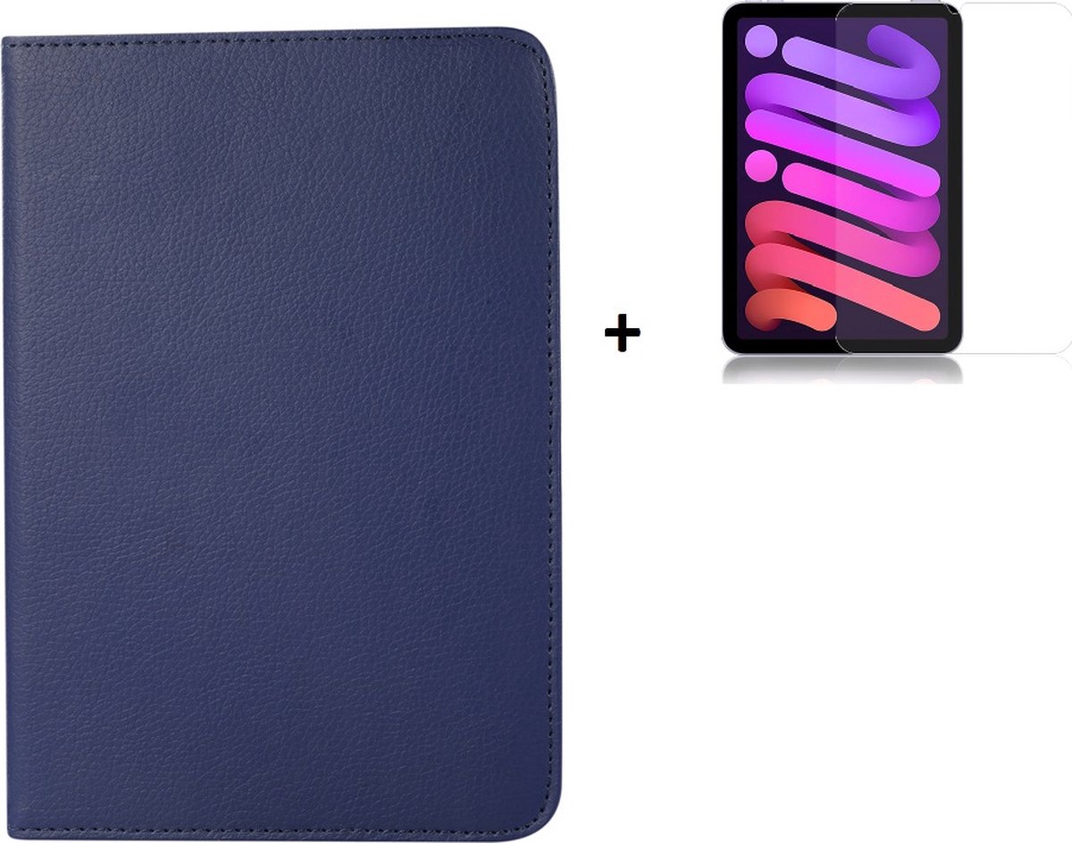Hoesje iPad Mini 6 2021 - Screenprotector iPad Mini 6 2021 - 8.3 inch - Tablet Cover Book Case Blauw + Tempered Glass