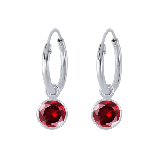 Joy|S - Zilveren kristal bedel (4 mm) oorbellen - rood - oorringen voor kinderen