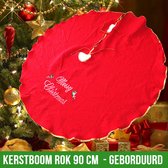 Allernieuwste KerstboomROK Geborduurd - Rond Kerstboomkleed onder de Kerstboom - Decoratie Kleed Kerst - Rood met Gouden Bies - 90 cm