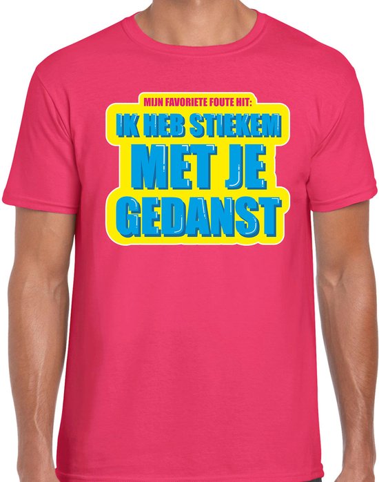 Foute party Stiekem met je gedanst verkleed/ carnaval t-shirt roze heren - Foute hits - Foute party outfit/ kleding M