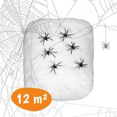 Spinnenweb - Halloween Decoratie – Hangdecoratie – Helloween Spinnen Web - Halloween Versiering Buiten - 12m2 - Incl. 6 Spinnen