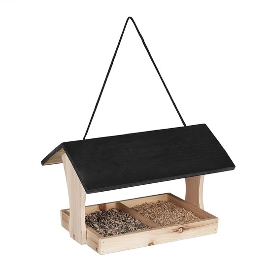 Relaxdays mangeoire à oiseaux suspendue - mangeoire en bois petits oiseaux  - mésange 