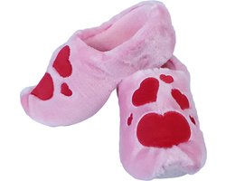 foto van Elcee-Haly – Klomp sloffen – Roze Love Pantoffelklompen met Hartjes – Warme sloffen –  Roze – Maat 28-31