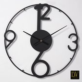 LW Collection Moderne Zwarte wandklok 60cm - Industriële wandklok Zwart - Moderne wandklok stil uurwerk