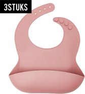 Set silicone slabbetjes roze - 3 stuks waterdichte baby slabbetjes - zachte slab met opvangbakje - Unisex slabbers