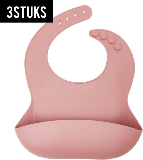 Foto: Set silicone slabbetjes roze 3 stuks waterdichte baby slabbetjes zachte slab met opvangbakje unisex slabbers