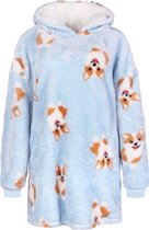 Warme, blauwe oversized sweater met hondjesafbeeldingen MAAT M-L